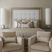 very tall table lamps, master bedroom, arm chairs, bedroom lamps, head board, pillows, night stands