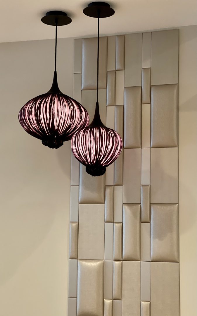 pendant lights, accoustic wall panels